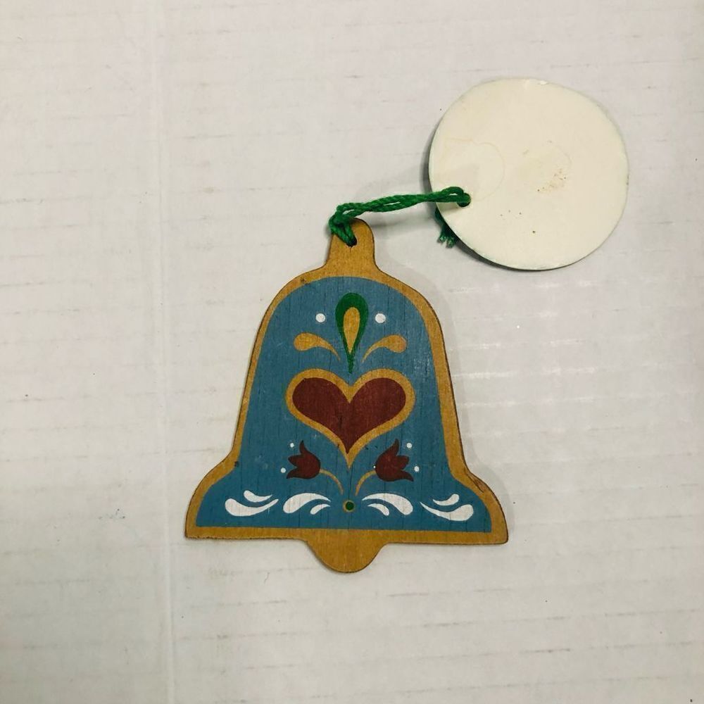 Vintage hallmark mailable wooden painted bell ornament 3 inches‎